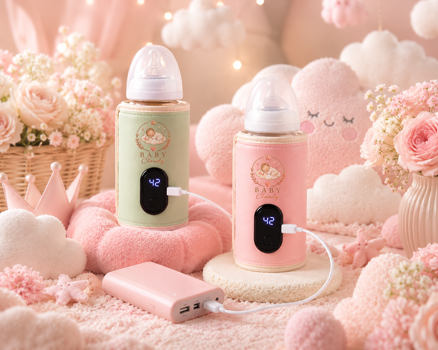 🍼☁️ BabyCloudy™ – Pochette Chauffe-Biberon Nomade USB 💗✨