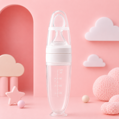 Biberon cuillère 2-en-1 BabyCloudy coloris rose et blanc