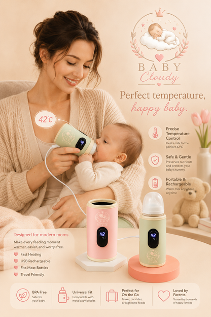 🍼☁️ BabyCloudy™ – Pochette Chauffe-Biberon Nomade USB 💗✨