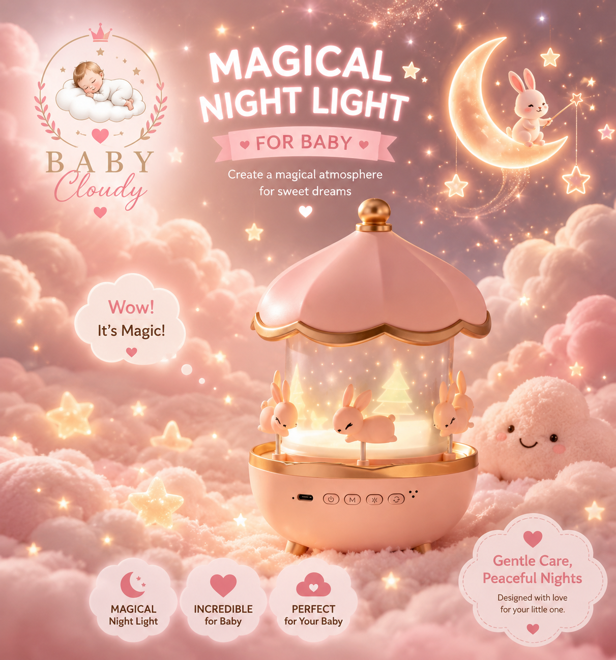 🌙🩷 Veilleuse Ciel Étoilé pour Bébé ☁️✨
