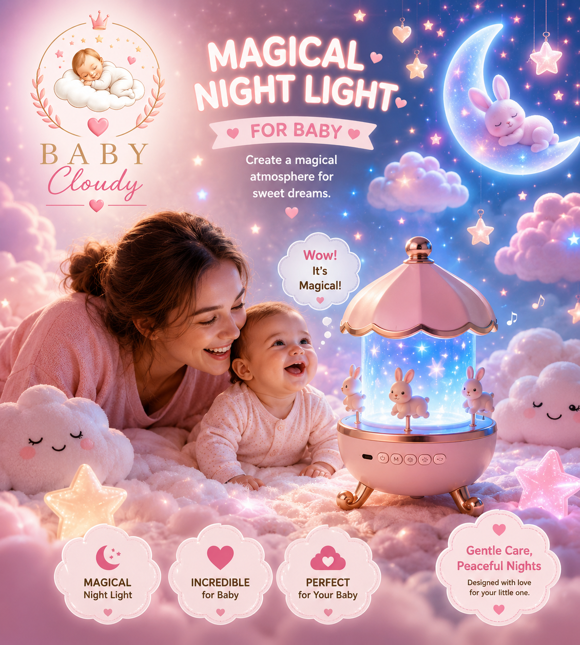 🌙🩷 Veilleuse Ciel Étoilé pour Bébé ☁️✨