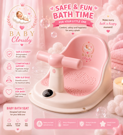 🩷 Baby Cloudy™ | Siège de Bain Bébé avec Thermomètre Intégré